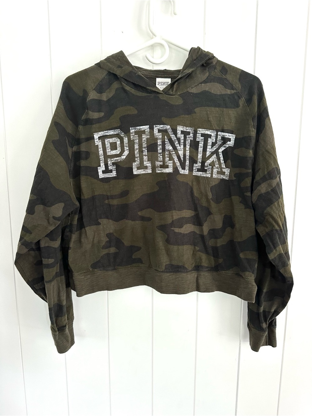 PINK Victorias Secret Camo Army Green
Cropped Hoodie Sweatshirt Size M